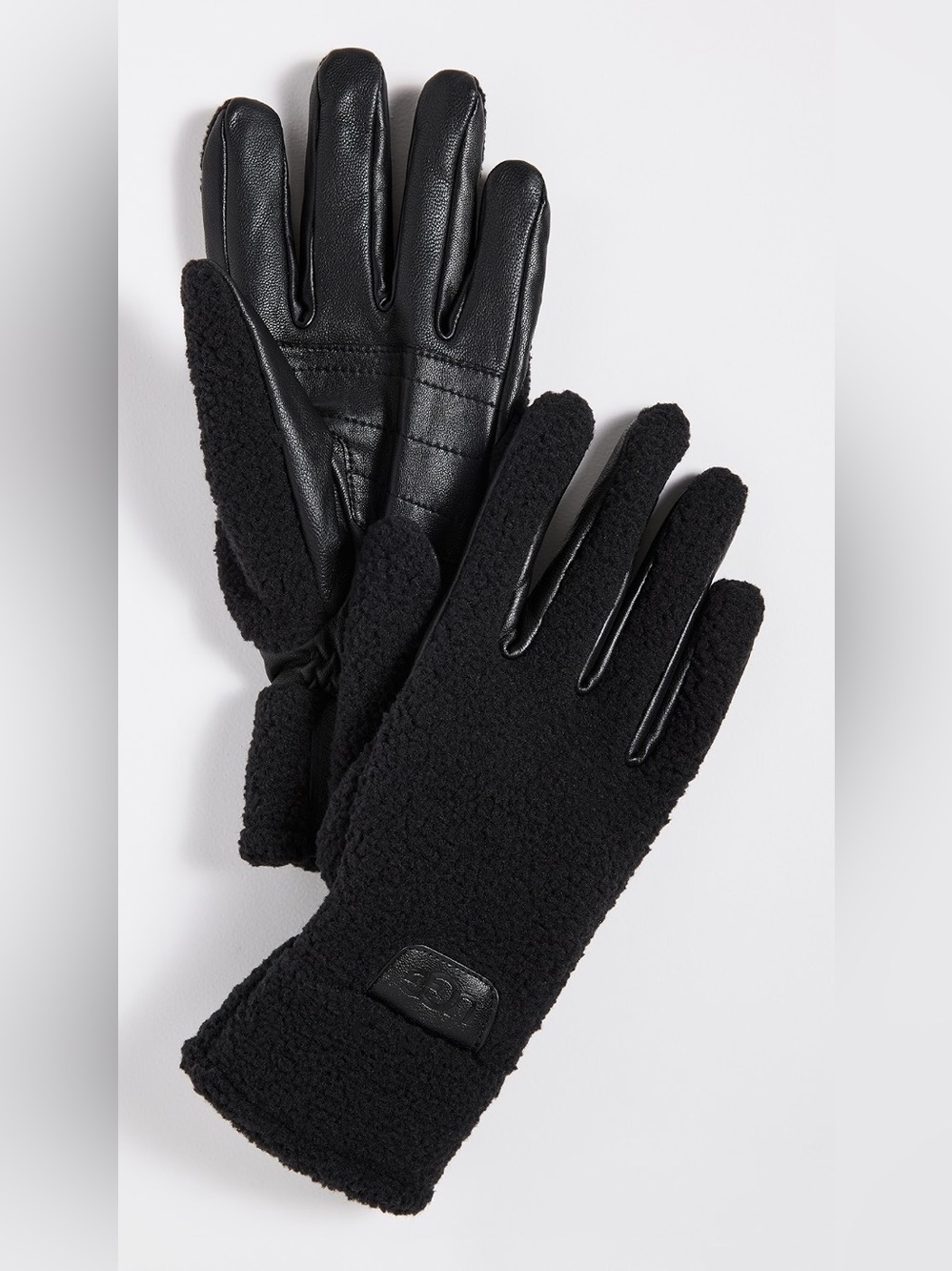 UGG Men's Black Sherpa Fleece and Leather Gloves